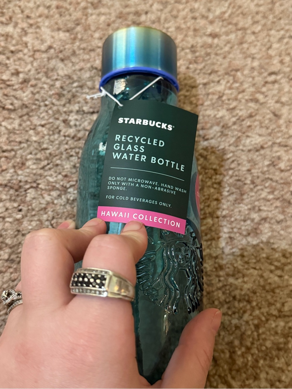 Starbucks Hawaii collection-Teal Recycled Glass Water Bottle - Picture 5 of 8